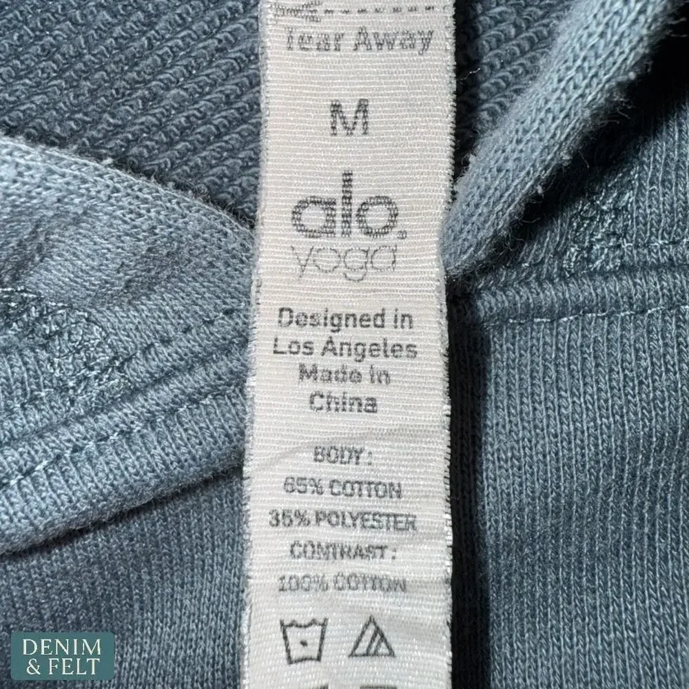 Alo Yoga Cropped Hoodie Blue Gray Drawstring Athleisure Lounge‎ Sweatshirt Cozy